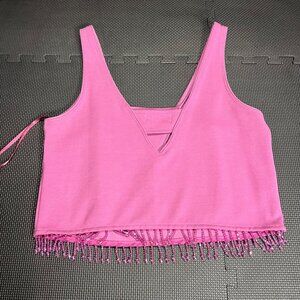 Pink Beaded Fringe Tank Top With Plunging V-Neck By Anthropologie Size M